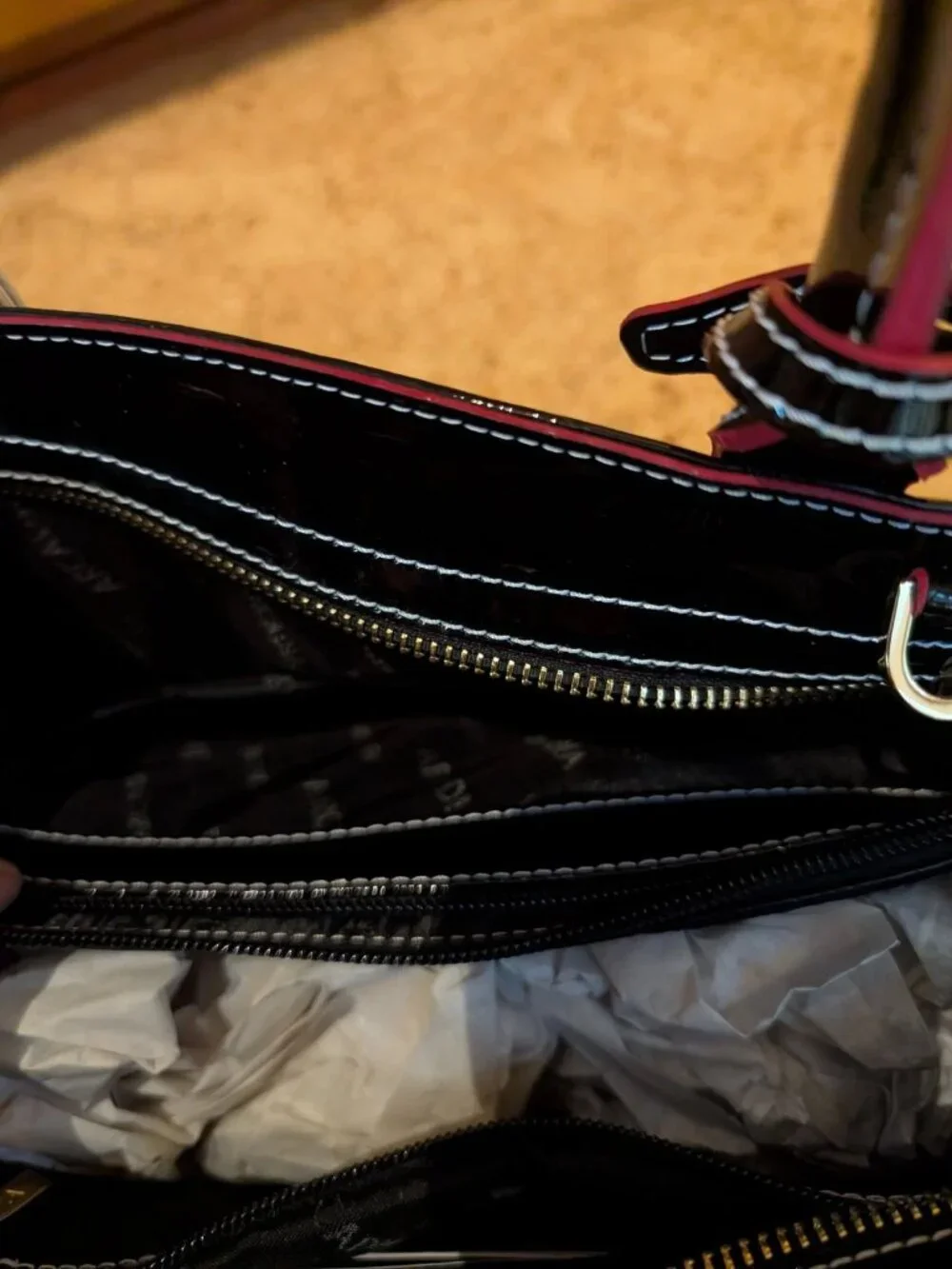 Arcadia Black White Colorblock Stripe Patent Leather Medium Satchel Nwt
